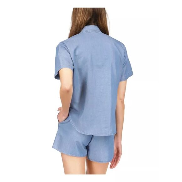 MICHAEL MICHAEL KORS Womens Blue Zippered 3/4 Sleeve Collared Top L - Picture 2 of 2